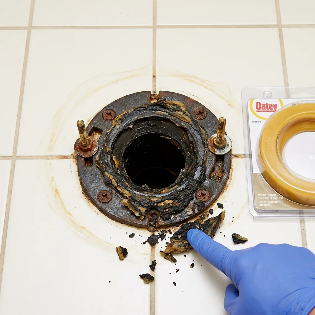 Failed wax ring showing water seepage at the base of a toilet in a Sergeant Bluff, IA home